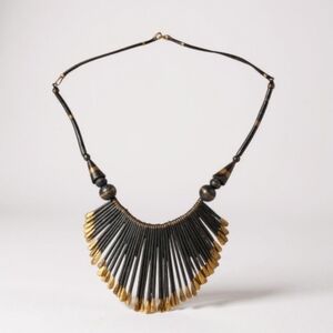 TEAL BLUE Gold Tipped Metal Boho Necklace Hippie Statement Tribal
